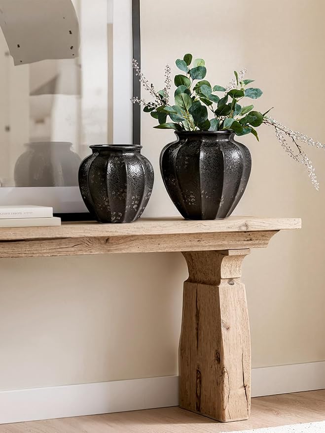 LE TAUCI 11" Ceramic Vase, Artisan Large Black Ceramic Vase for Modern Home Decor, Substantial & Stable, Handcrafted Flower Vase, Living Room & Dining Room Table Centerpiece, Distressed Iron Black