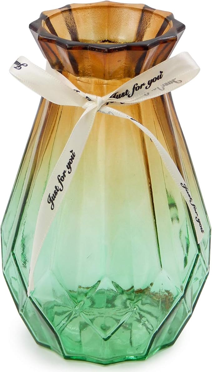Glass Vase Gradient Multicolor with Geometric Faceted Design Floral Vase for Home, Business, Events or Weddings | for Home, Office or Wedding