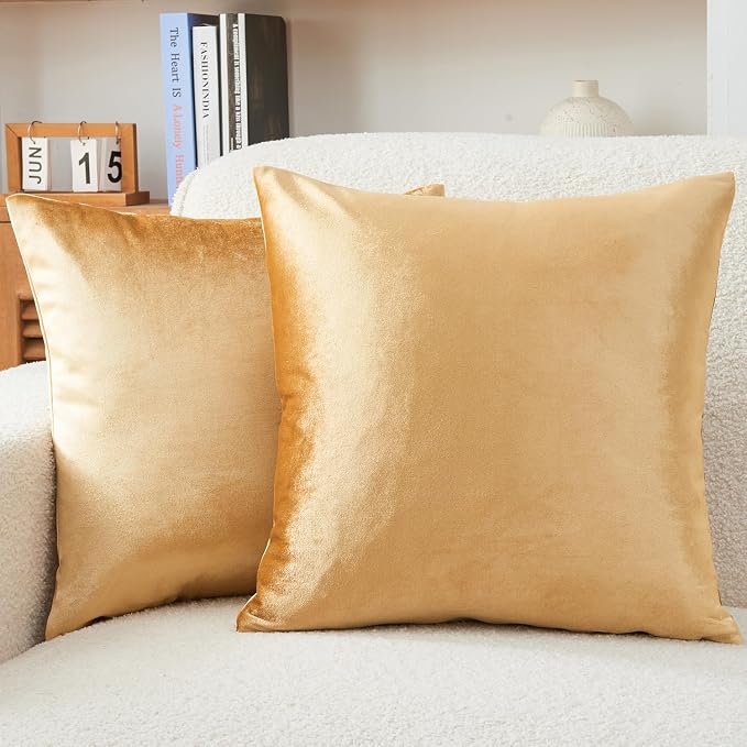 Throw Pillow Covers Gold Set of 2 20x20 Inch Pillow Covers, Soft Velvet Fall Decorative Cases for Couch Sofa Bed, Home Boho Decor, Modern Farmhouse Cushion Covers