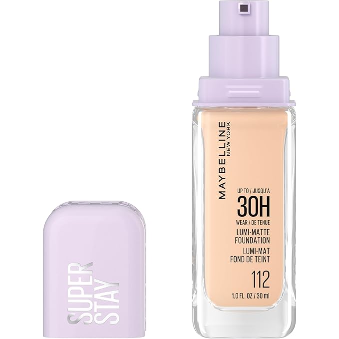 Maybelline Super Stay Lumi-Matte Foundation, Lightweight and Buildable Full Coverage Foundation Makeup For Up To 30HR Wear, 112, 1 Count