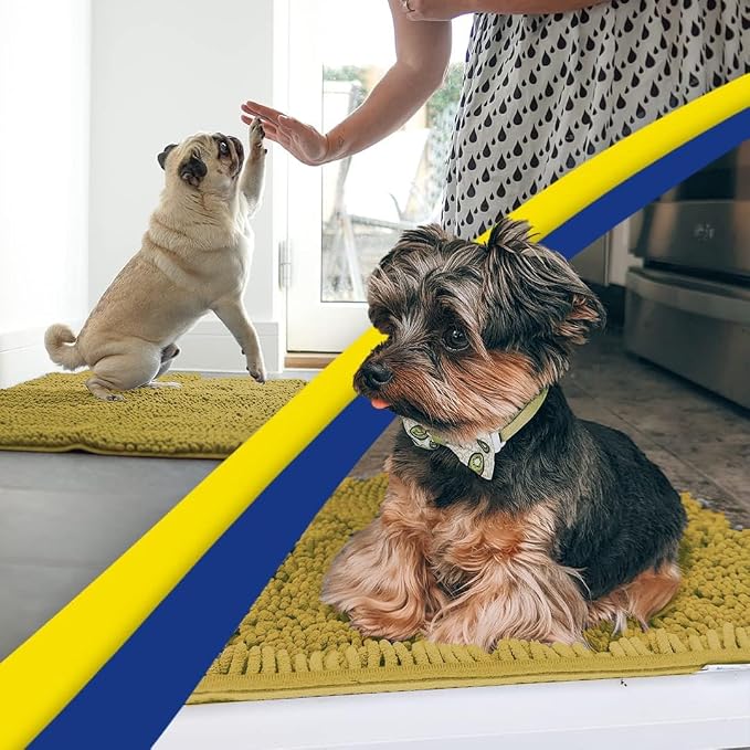 Muddy Mat® | Super Water Absorbent Door Mat Indoor, Microfiber Quick Dry Chenille Entryway Rug, Slip Resistant Front Door Mat, Indoor Mats for Entryway, Machine Washable Pet Rug, Mustard 5ft x 7ft