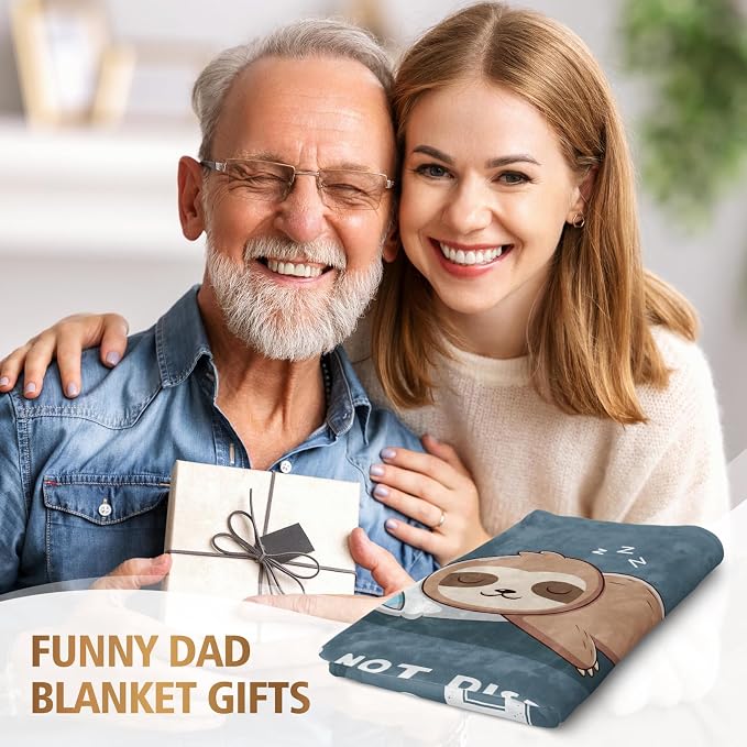 Funny Gift for Dad, Dads Birthday Gift from Daughter Son, Dad is Charging Sloth Blanket, Dads Gifts for Fathers Day Christmas, Soft Sloth Throws Blanket for Father 60" x 50"