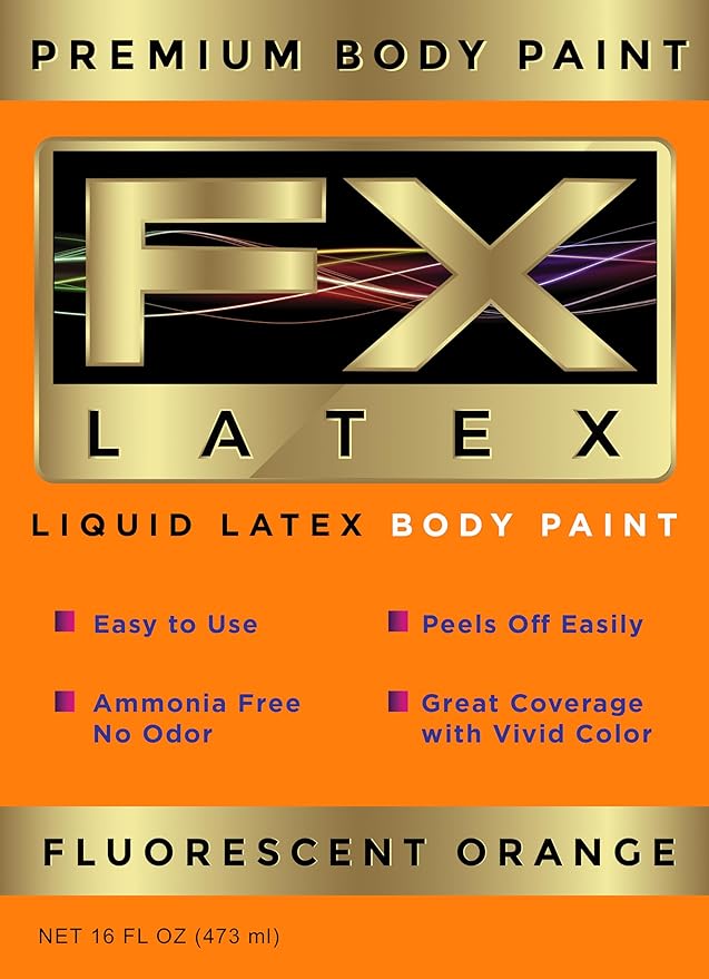 Liquid Latex - Face and Body Paint, Ammonia Free, Easy On and Off, Cosplay Makeup, Create Professional Monster, Zombie Arts 16 Oz (Fluorescent Orange)