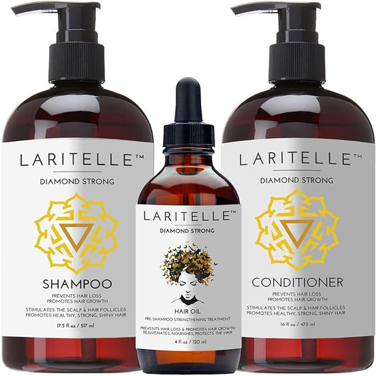 Laritelle Organic Hair Growth Set – Diamond Strong – Shampoo, Conditioner & Treatment Combo – Nourish, Strengthen & Promote New Hair Growth – Made in USA