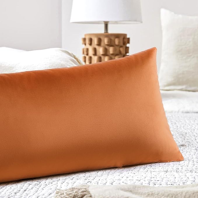 Artscope Luxury Velvet Lumbar Pillow Cover Super Soft Decorative Rectangle Throw Pillow Covers Case Cushion Covers for Sofa Couch Bedroom Car Decor 14x36 Inch Orange