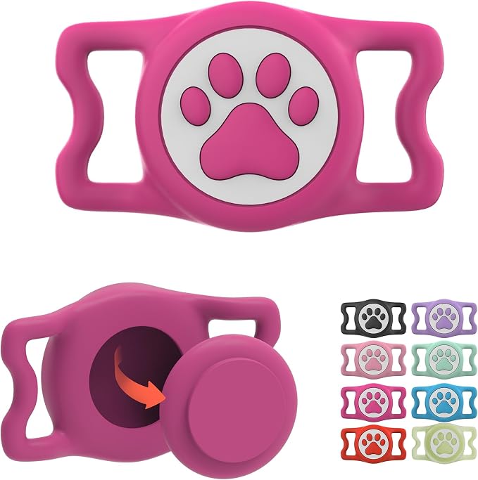 Waterproof Airtag Dog Collar Holder for Apple Air Tag, Silicone Dog Airtag Holder for Dogs & Cat Collars(Rose Red)