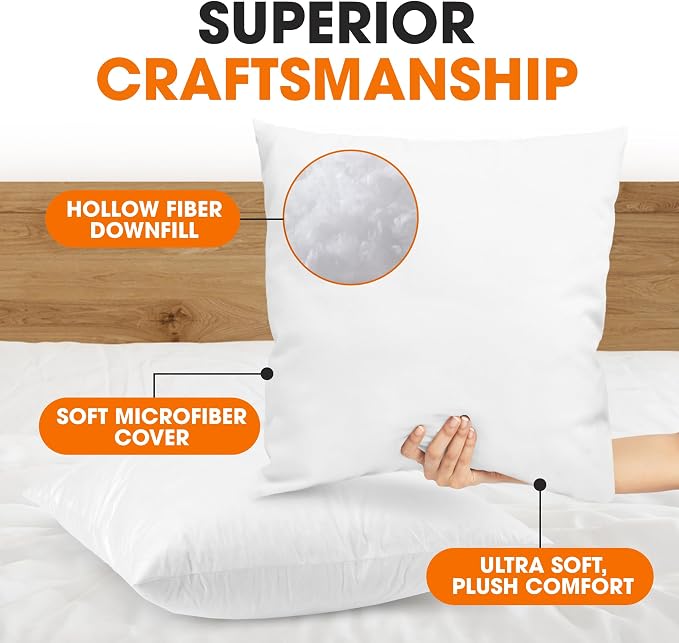 Cheer Collection Throw Pillows – Set of 2 Decorative Pillow Inserts with Removable Covers – Soft Square Pillows for Couch, Bed, and Sofa Décor,18x18