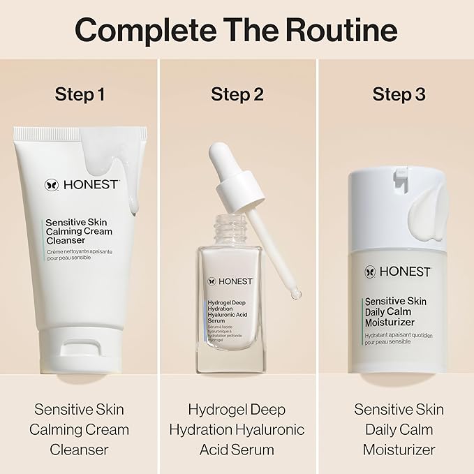 Honest Beauty Sensitive Skin Calming Cream Cleanser, Gently Cleanses Hydrates Calms, Hypoallergenic, Fragrance-Free, Vegan, 4 fl oz