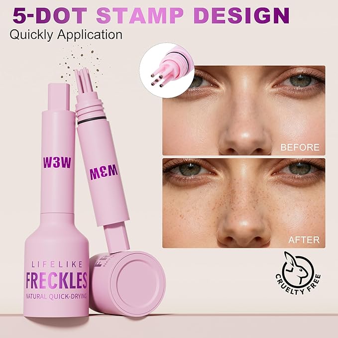 Freckles Stamp Pen – Waterproof Fake Freckles Makeup, Quick Dry 5-Point Faux Freckle Pen for Natural Long-Lasting Sunkissed Look (#01 Light)