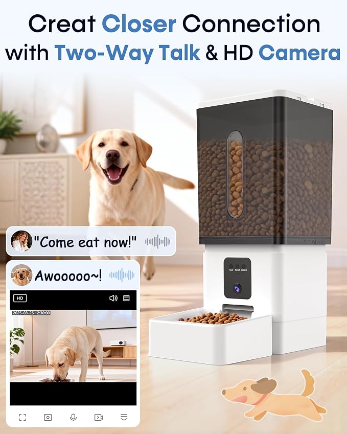 Automatic Dog Feeder Large Breed: 12L Big Capacity, HD 1080P Camera | 50 Cups/20-Day Food Capacity, 1 Mins Easy Setup & Use App, Anti-Jam 18mm Large Kibble