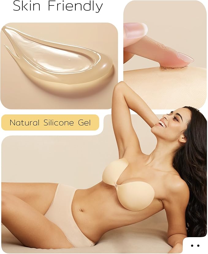 Niidor Adhesive Bra Strapless Sticky Invisible Push up Silicone Bra for Backless Dress with Reusable Nipple Covers