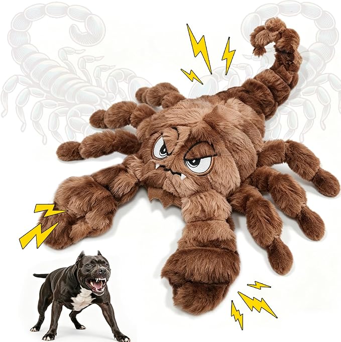 Furdog Squeaky Plush Dog Toy Interactive Chew Toys for Small Medium Dogs, Tough Crinkle Stuffed Animal Toys to Keep Them Busy, Brown Scorpion