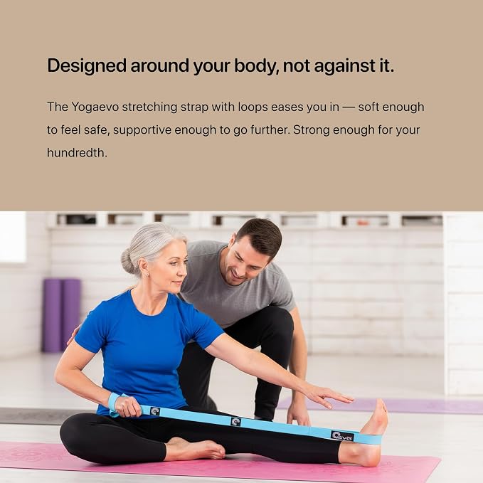 YogaEVO Stretching Strap with Loops for Physical Therapy — Yoga Strap & Resistance Band in One — Flexibility & Back Recovery — HD Video Routines Included