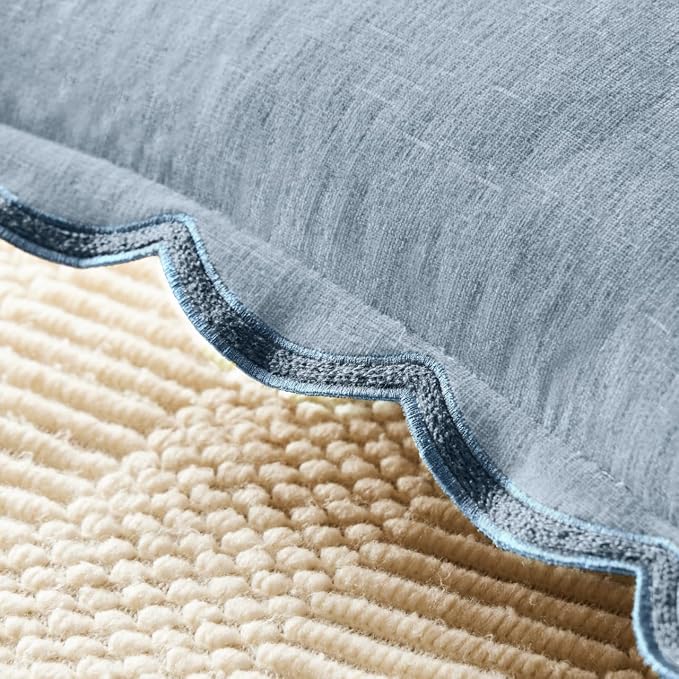 Ohocut Scalloped Pillow Cover Pack of 2 Spring Chenille Decorative Throw Pillow Covers Cute Boho Couch Pillow Covers Aesthetic Funky Preppy Pillow Cases for Sofa Living Room (Misty Blue, 18x18 Inch)