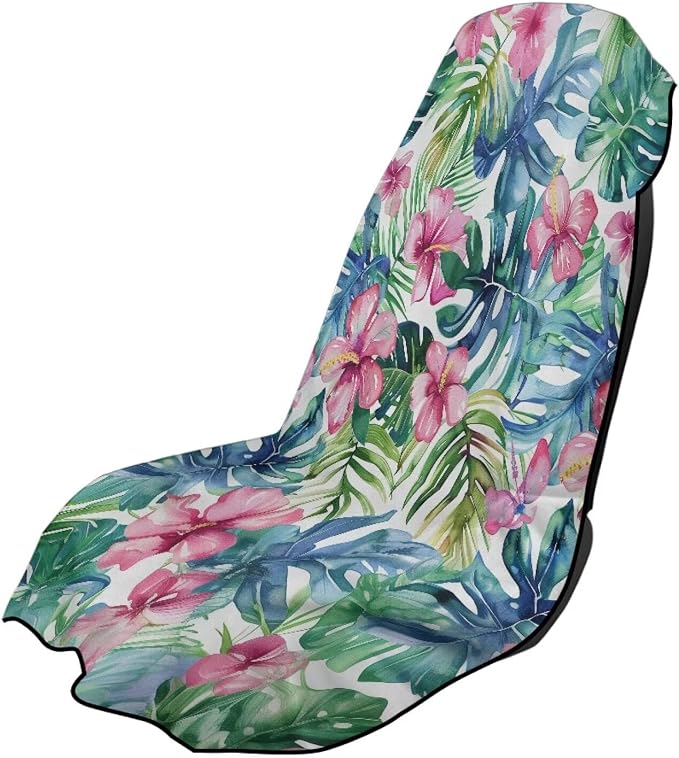 INSTANTARTS Aesthetic Tropical Flower Towel Car Seat Covers Sports Car Towel Mat for Yoga and Travel