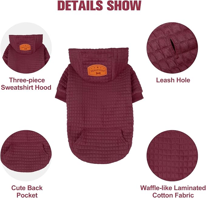 BEAUTYZOO Dog Hoodies Sweater for Large Dogs,Waffle‑Like Laminated Pet Coat | Warm Dog Sweatshirt with Pocket & Leash Hole,Pullover Clothes for Girl Boy Dogs,Stretchy & Easy‑On‑Off,Labrador & Great Danes