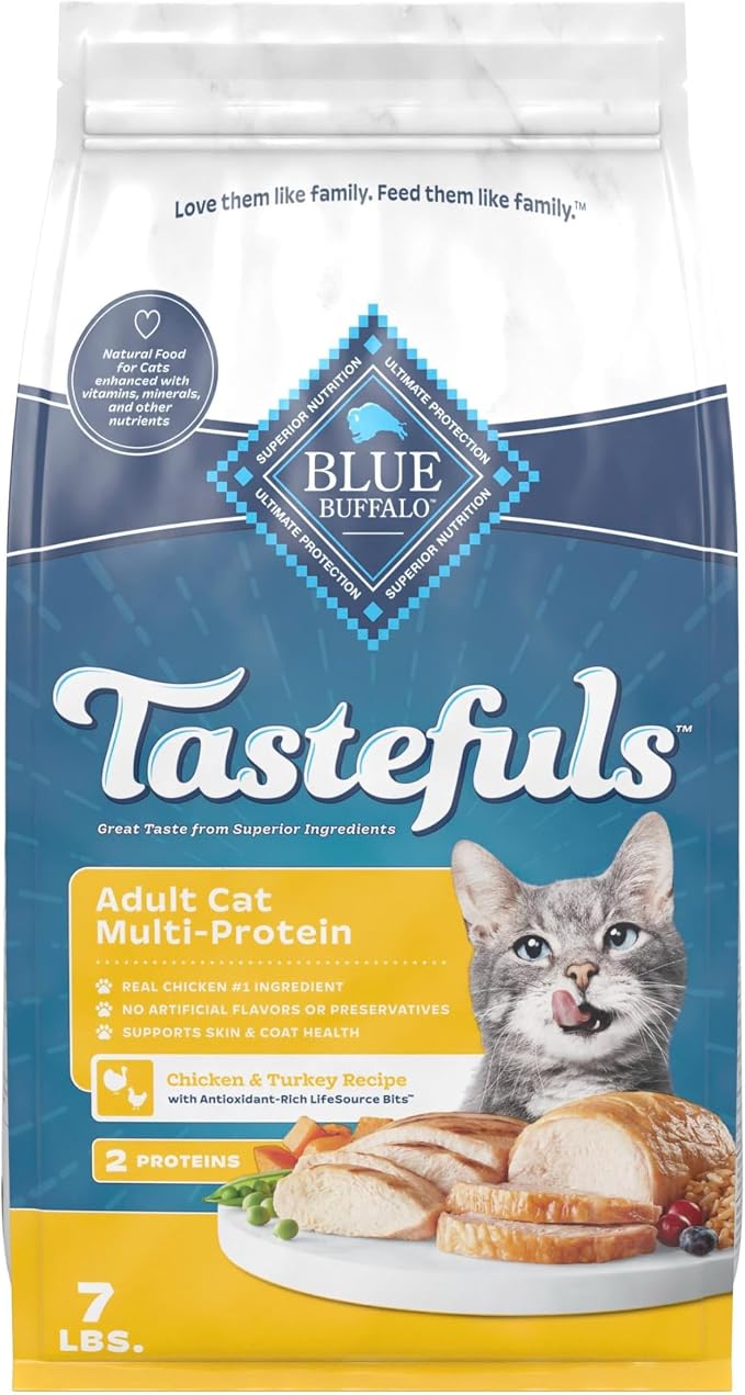 Blue Buffalo Tastefuls Chicken & Turkey Multi-Protein Dry Cat Food, 7 lb | Two Premium Proteins, Finest Natural Ingredients
