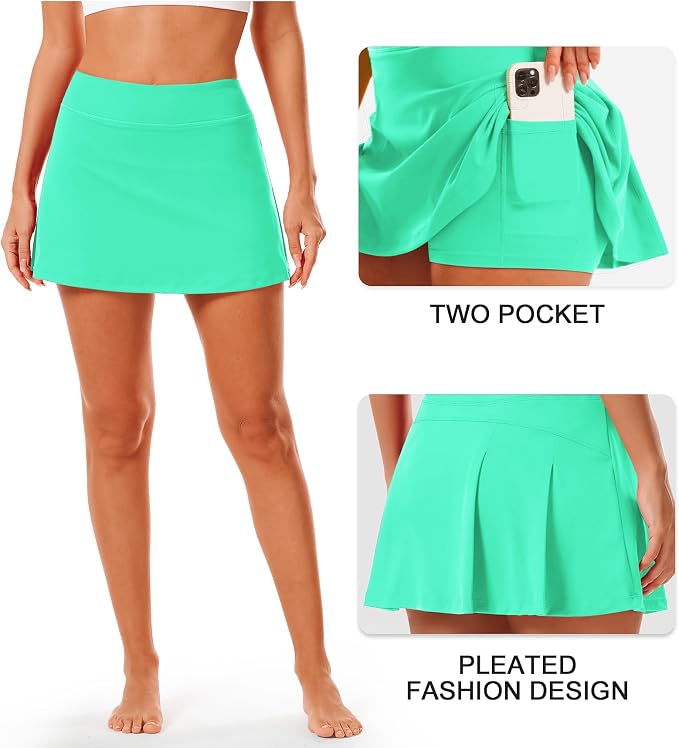 Stelle Women Tennis Skirt High Waisted Athletic Golf Skorts with Pockets | Tummy Control, Built-In Shorts, Deep Pockets, Pleated, Breathable, Lightweight, Tennis, Golf, Pickleball, Running, Workout