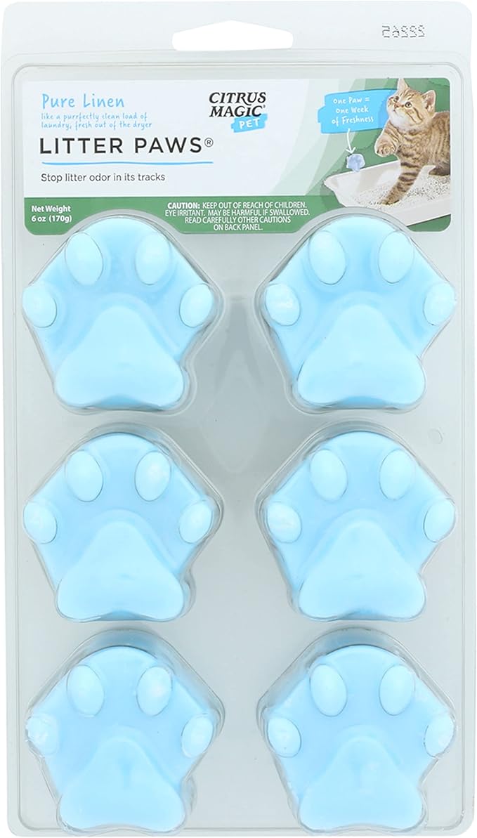 Citrus Magic Pet Odor Eliminator Litter Paws, Fresh Linen, 6 Paws | Odor Absorber for Cat Litter Boxes, Air Fresheners for Home with Pets