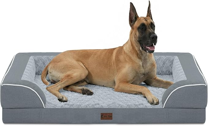 Waterproof Orthopedic Dog Bed for Extra Large Dogs, 53x42in, Grey | Orthopedic Foam Relieves Joint Pressure, Bolsters Supports Head And Neck, Washable Cover, Non-Slip Bottom