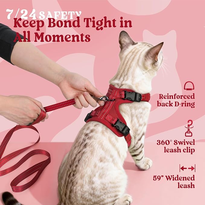 rabbitgoo Cat Harness and Leash, Easy-on with Neck Buckle, Red