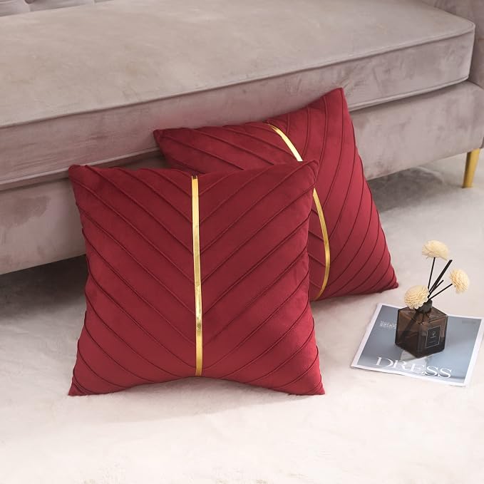 Velvet Throw Pillow Covers 22x22 inch Pack of 2 Gold Decor Red