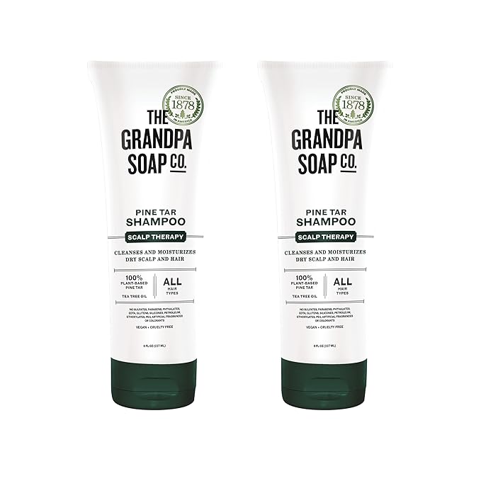 The Grandpa Soap Company Pine Tar Shampoo - Cleanses and Moisturizes Dry Scalp, With Pine Tar and Tea Tree Oil, All Hair Types, Vegan, Sulfates and Parabens Free, 8 Fl Oz 2 Pack