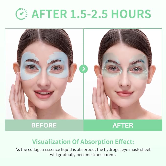 Bio-Collagen OK Eye Mask, Firming & Hydrating Gel Under Eye Patches for Puffy Eyes and Dark Circles, Deep Moisturizing & Soothing Eye Mask for Women and Men - 18 Pairs, Calm Green