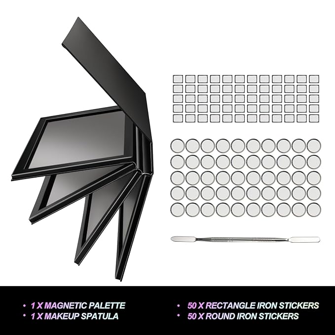Strong 4 Layers Empty Magnetic Palette Book Palette+1pcs Makeup Depotting Spatula+50pcs Round Metal Stickers+50pcs Square Metal Stickers