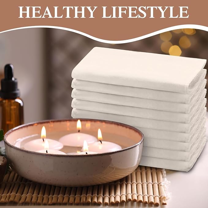 Tingjoo 50 Pcs Organic Cotton Flannel for Castor Oil Pack Wrap Unbleached Reusable Castor Oil Wrap Soothing Heat Compress Soft and Highly Absorbent for Abdomen Liver Joints and Other Areas (White)