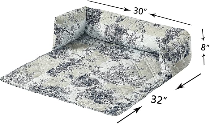 Brilliant Sunshine Blue Toile Dog Sofa Slipcover, Beige Ivory, Medium | Calming Pet Couch Bed with Removable & Washable Cover, Funiture Protector & Bed Mat for Dogs, Pets, Cats, 30"×32"×8"