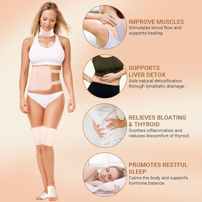9 Pcs Castor Oil Pack Wrap Organic Cotton for Liver Detox, Stomach, Neck & Breast, Knee, Foot & Entire Body, Reusable Compress Castor Oil Pads Kit with Adjustable Elastic Strap, Anti Oil Leak