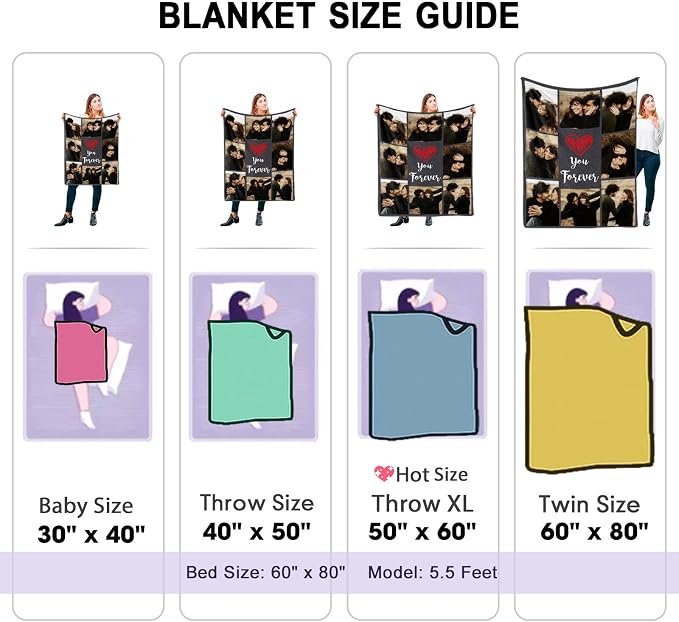 DayOfShe Custom Blanket Birthday Gifts for Boyfriend and Girlfriend Couples Personalized Blankets with Photos Gifts for Wife Husband Family