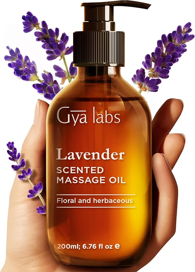 Gya Labs Lavender Massage Oil - 6.76 Fl Oz - Non-Greasy Formula for Sore Muscles, Deep Relaxation & All Skin Types - Suitable for Men & Women
