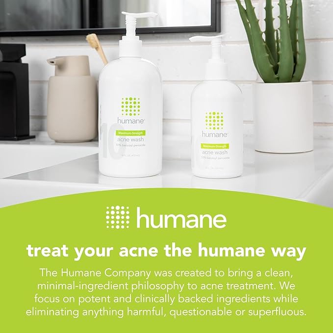 humane Benzoyl Peroxide Face Wash - 5% Regular-Strength Acne Face Wash For Skin, Back & Body - 8 Fl Oz - Dermatologist-Tested Non-Foaming Cleanser - Benzoyl Peroxide Acne Treatment - Cruelty-Free