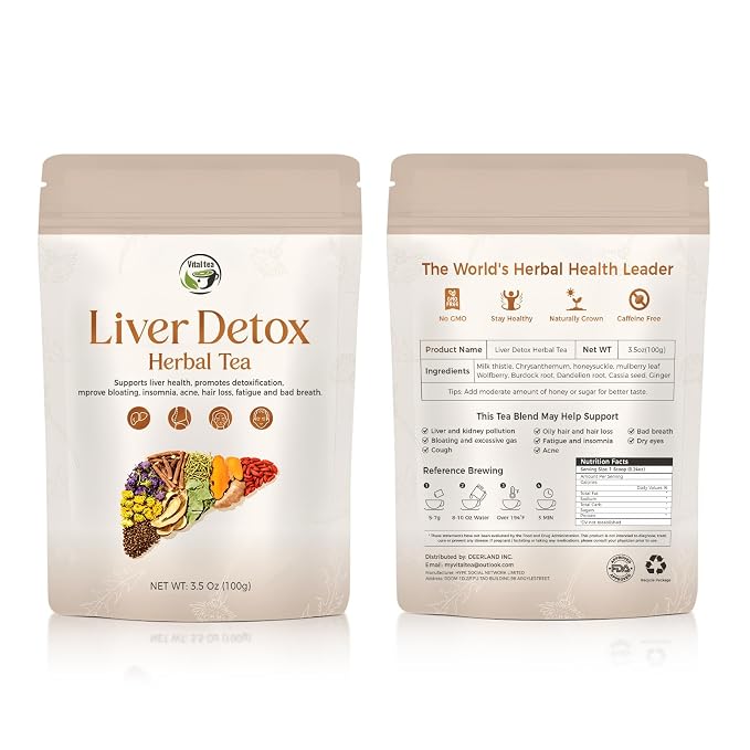 Liver Detox Herbal Tea, Liver Cleanse Detox Tea Blend with Milk Thistle, Dandelion Root, Chrysanthemum Natural Loose Leaf Tea for Liver Health, Includes Spoon & Tea Bags -2 Pack