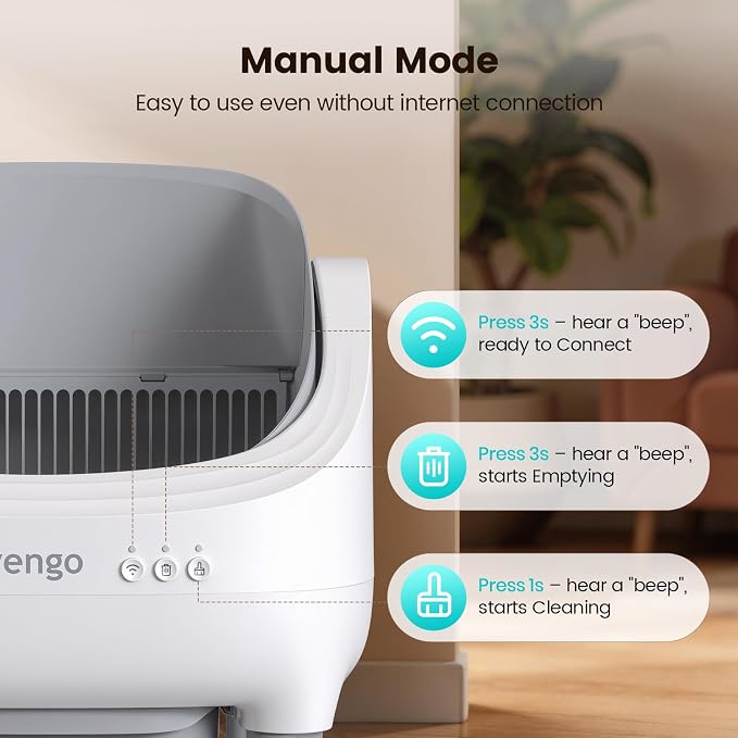 Invengo Self Cleaning Litter Box, Open Top Automatic Litter Box with App Control for Multiple Cats, Safety Sensors Protection, Odor Control Includes 2 roll Liners,Large Waste Bin, Warm Grey