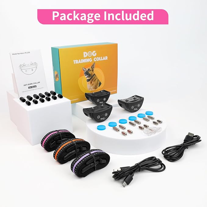 PetJoy Anti Bark Collar 3 Pack, 5 Adjustable Sensitivity Levels Barking Collars, Smart Automatic Bark Collar with 7-Stage Escalating Beep-to-Shock Correction