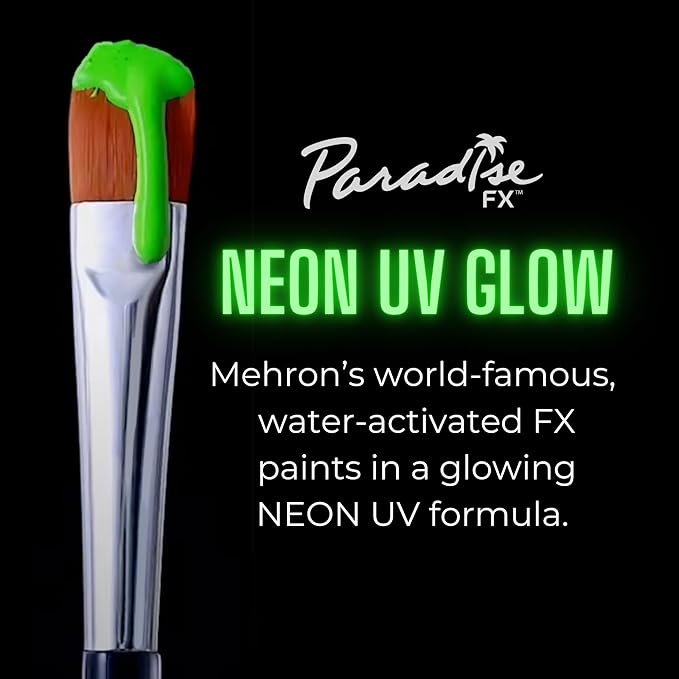 Mehron Paradise FX UV Neon Glow – Martian – Neon Green/Green UV 0.25 oz | Pro Water-Activated Shimmer Paint for Raves, Costumes, SFX, Halloween, Stage, Screen, Theater & Cosplay