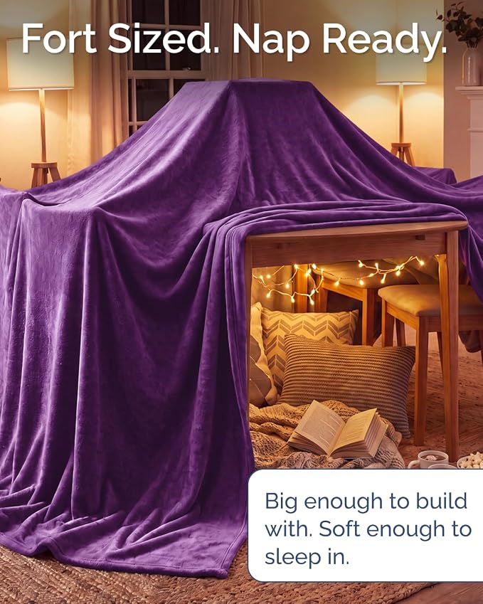 Ultra Soft Fleece Blanket Oversized King Size - Flannel Fleece Luxury Blanket - Lightweight for Couch Bed Chair - Thick, Warm and Breathable - All Season Cozy, Purple
