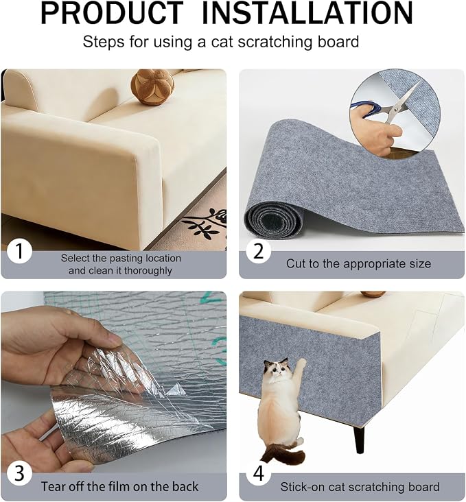 78.8"x15.8" Cat Scratch Furniture Protector,Light Grey Adhesive Cat Scratching Mat,DIY Cat Scratch Protection Pad for Couch, Bed，Carpet，Door & Cat Scratching Post(Light Grey)
