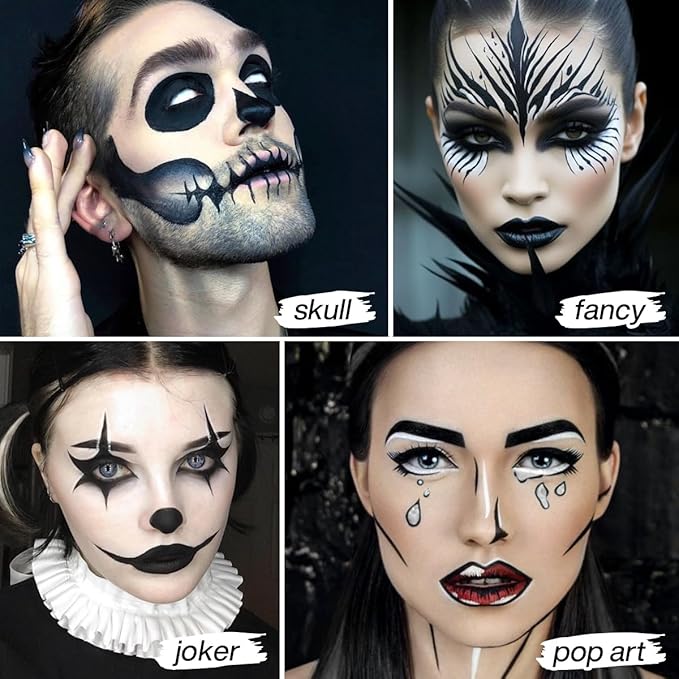 Black Face Body Paint Cream to Powder Foundation Makeup, Gothic Black Facepaint Halloween Makeup for Kids & Adults, Pro Body Paint for Cosplay, SFX, Emo, Clown, Zombie, Vampire, Theater, Film,Skeleton