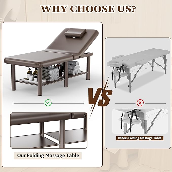 Olela Wide Foldable Massage Table - Professional Massage Table with Adjuatable Backrest & Large Storage Space, Treatment Tables with Metal Frame and Pu Leather for Spa, Beauty, Rehabilitation