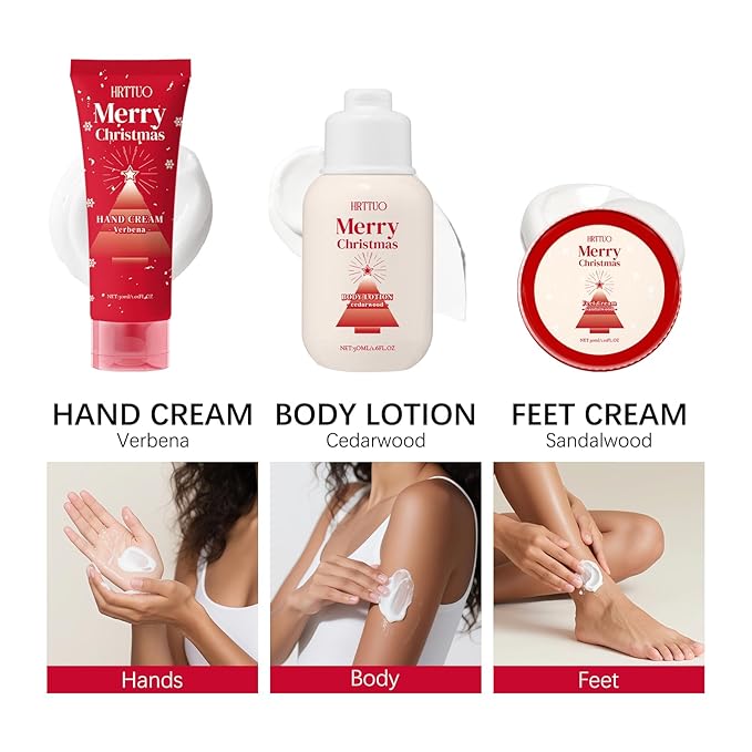 Christmas Body Care Gift Set for Women - Fragrance Moisturizing Body Lotion, Hand Cream and Foot Cream, Repair & Nourishing Dry Skin, Rough Hands and Feet, Skin Care Birthday Gift for Her (1)