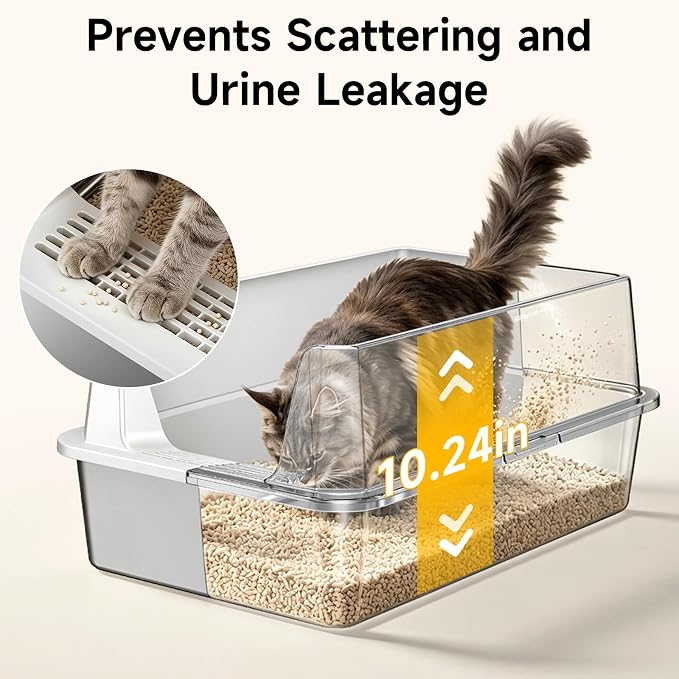 2 Pack XL Stainless Steel Cat Litter Box for Multi-Cat, Light Gray | High Sides, Extra Large Tall Wall Open Top Deep Metal Pan, Anti-Leak Non-Stick Odor Control, 2 Scoops Included