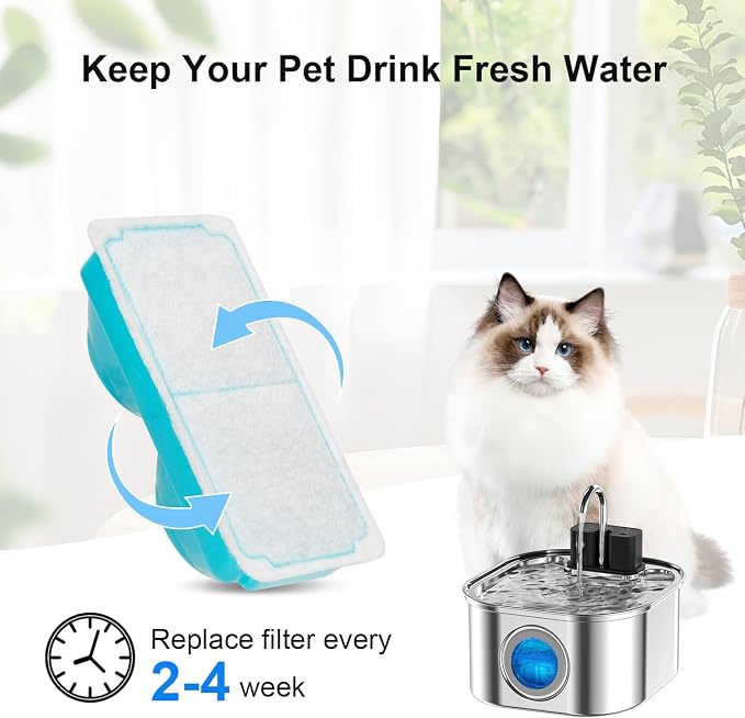 Cat Water Fountain Wireless,Stainless Steel-Rechargeable- Battery Operated Cat Water Fountain,108oz/ 3.2l Automatic Cordless Pet Fountain,Pet Fountain with 4200 Mah Battery