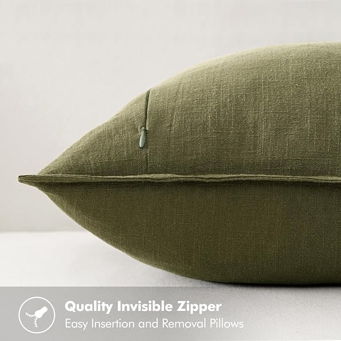 MIULEE Decorative Linen Pillow Covers 20x20 Inch Green | Boho Farmhouse Neutral Couch Throw Pillows for Bed, Pack of 2 Accent Modern Pillowcases, Sofa Livingroom Home Decor
