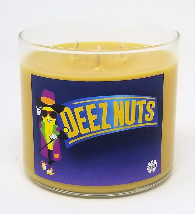 Deez Nuts Candle ~ Scented Soy Wax 14.5oz 3 Wick Candle ~ 75 Plus Hour Burn Time ~ Aromatherapy Soy Candles ~ Made in USA (14.5 oz, Yellow)