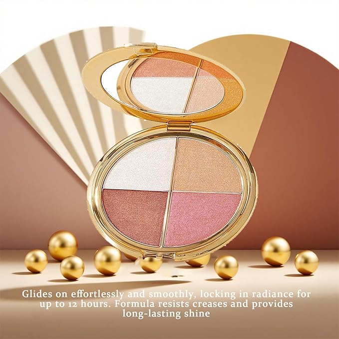 Eye & Cheek Palette - Eyeshadow and Highlighter Makeup (with Detachable Brush), Makeup Palettes Contour Kit, Shimmer Glow Face Highlighter Palette for Women Face, Natural Glow Contour Powder (1pcs)