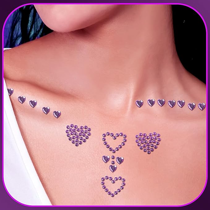 3 Sheers Purple Rhinestone Stickers Self Adhesive Face Gems Stick on Heart Face Jewels Stickers for Valentines Makeup Crystal Pearls for Eye Face Body Nails Crafts Decoration